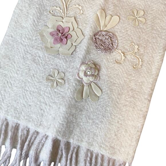 NWT Artistist Accents Fringe Trim Throw Blanket Cream Lavender Wool 50x60 Boho - Picture 11 of 14